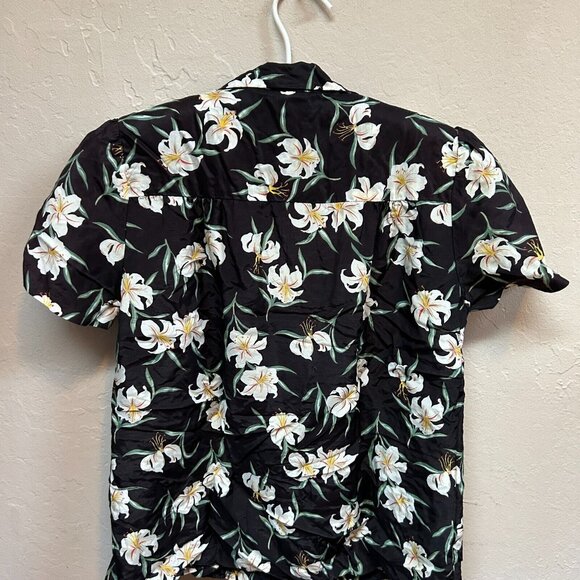 Sunshine by Sherry Holt Womens Hawaiian Shirt Small Retro Floral Aloha Top Black - Picture 2 of 8
